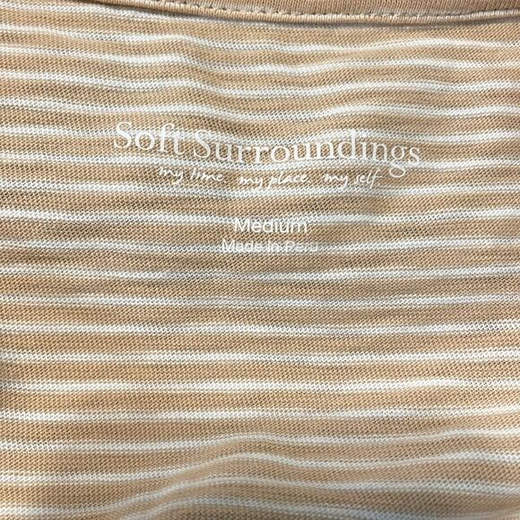 SOFT SURROUNDINGS CORA PIMA TEE Long Sleeve Layered Top Tan White Striped Sz Med - Picture 7 of 8